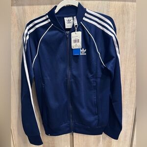 NWT Adidas Classic Navy w/White Stripe Track Jacket MEN’s Size Small